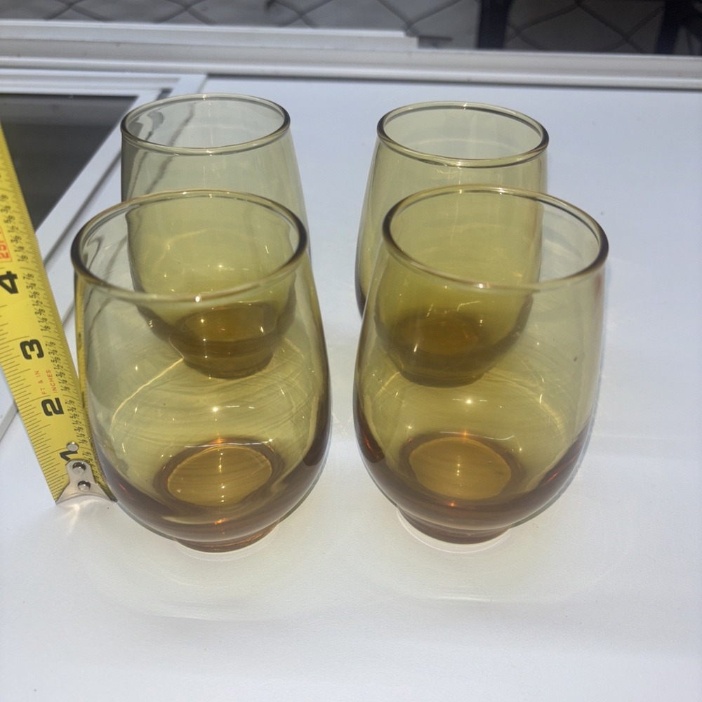 4 Libbey Tempo Amber Tumblers Excellent Condition